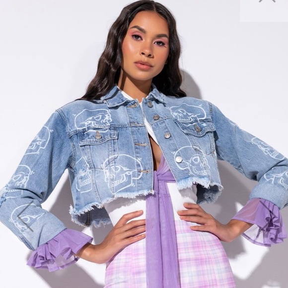 One Eight Azalea Wang Skull monogram denim Jacket - Picture 1 of 14